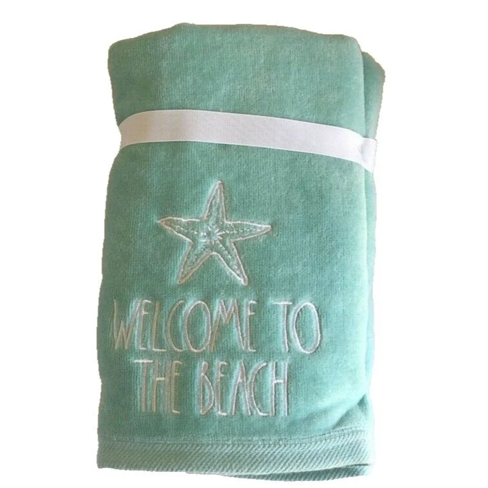 Rae Dunn Starfish Welcome to the Beach Hand Towels Set of 2 Summer Embroidered